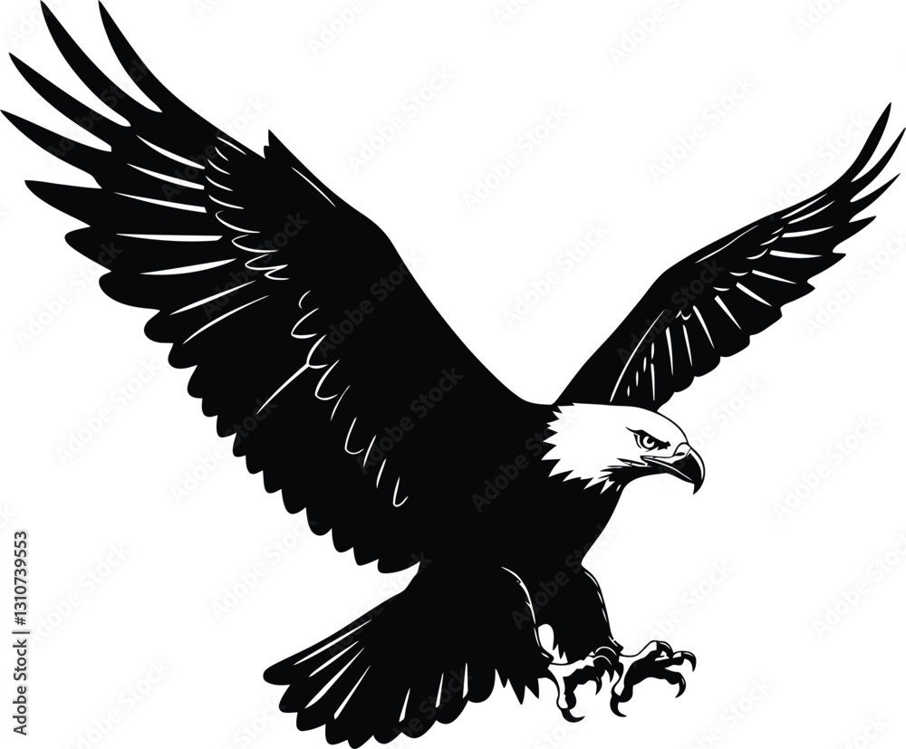 Fototapeta premium Black Silhouette Eagle Flying Vector