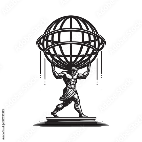 Monochrome depiction of Atlas bearing celestial sphere in vintag
