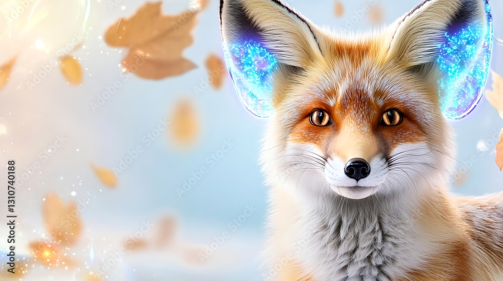 Obraz premium Magical Fox with Glowing Ears, Autumn - Fantasy/Mythical Creatures