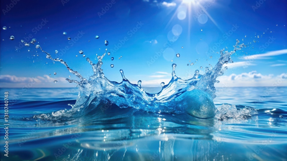 Clear blue water splashing in a digital ocean background, clear blue water Clear blue water splashing in a digital ocean background, clear blue water
