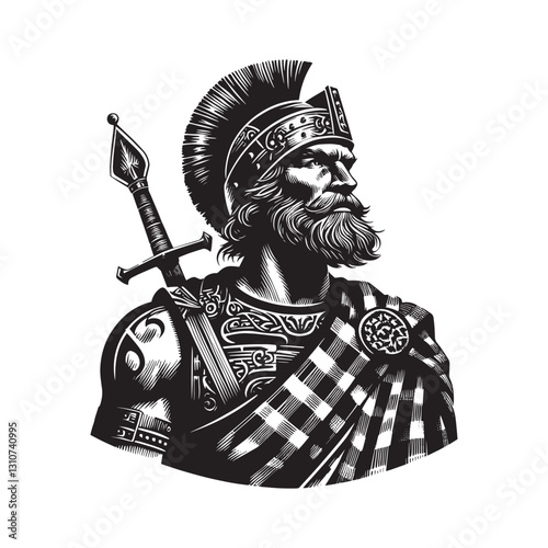 Monochrome portrayal of a Scottish Highland warrior in tradition