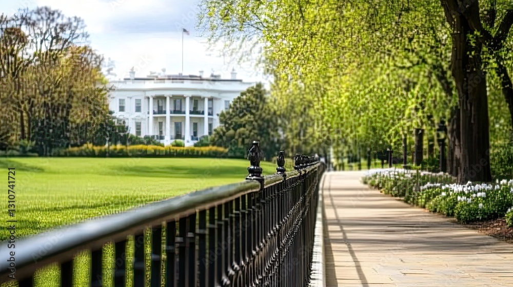 Scenic View of White House from Green Park Pathway in Springtime Scenic View of White House from Green Park Pathway in Springtime