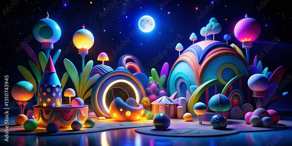 Obraz premium Night Photography: Playful Organic Toy Shapes Repeating Pattern Background