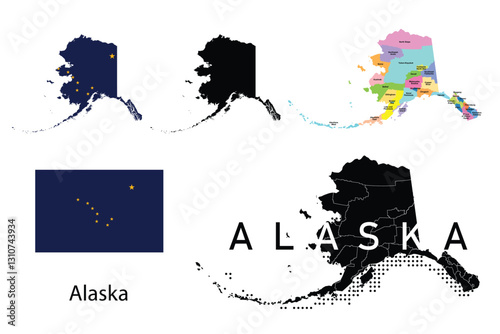 Alaska flag and map illustration vector.	