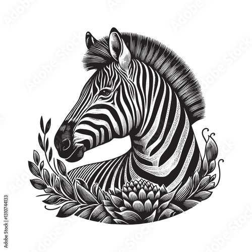 Wallpaper Mural Botanical Zebra: A Black and White Traditional Woodcut of a Zebra Torontodigital.ca