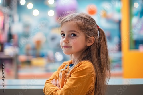 Portrait of a Confident Young Girl with Long Hair in a Playful Setting