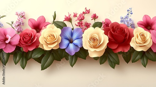 Floral border design with various flowers, suitable for backgrounds, invitations, or digital prints