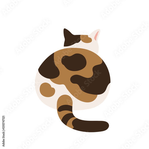 後ろ向きに座る三毛猫のイラスト