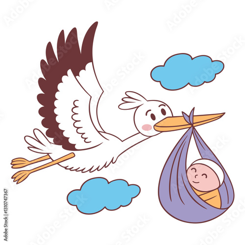 Baby Delivery Stork Carrying Baby Girl in Pink Pouch Icon