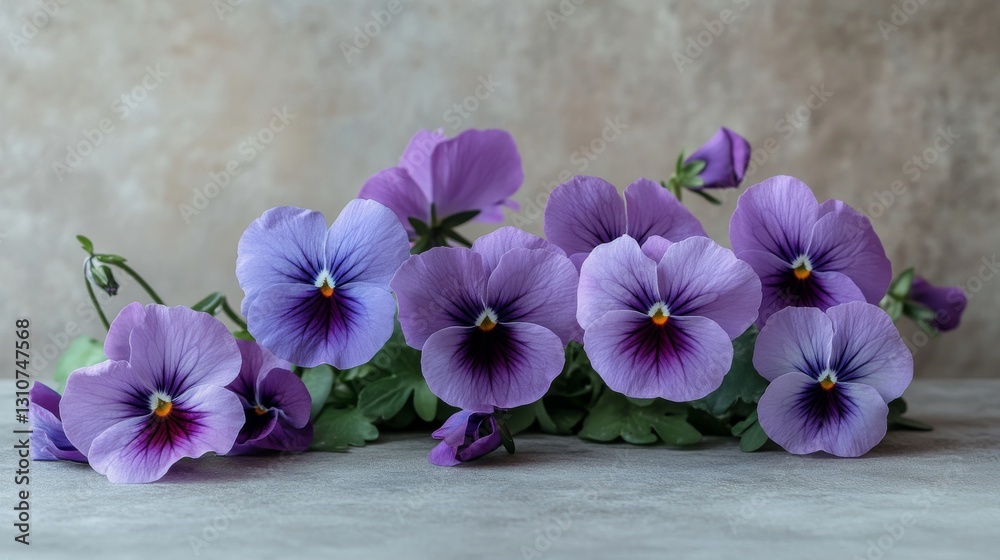 Obraz premium A collection of purple and violet pansies in full bloom