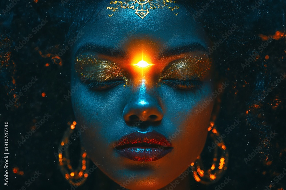 Enigmatic Portrait of a Woman with Mystical Makeup and Aura Enigmatic Portrait of a Woman with Mystical Makeup and Aura