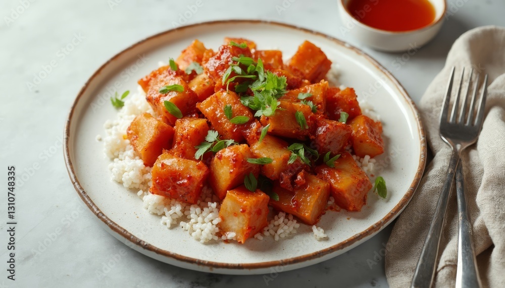 Delicious Korean Sweet Potatoes with Rice and Coriander Ready to Eat Delicious Korean Sweet Potatoes with Rice and Coriander Ready to Eat