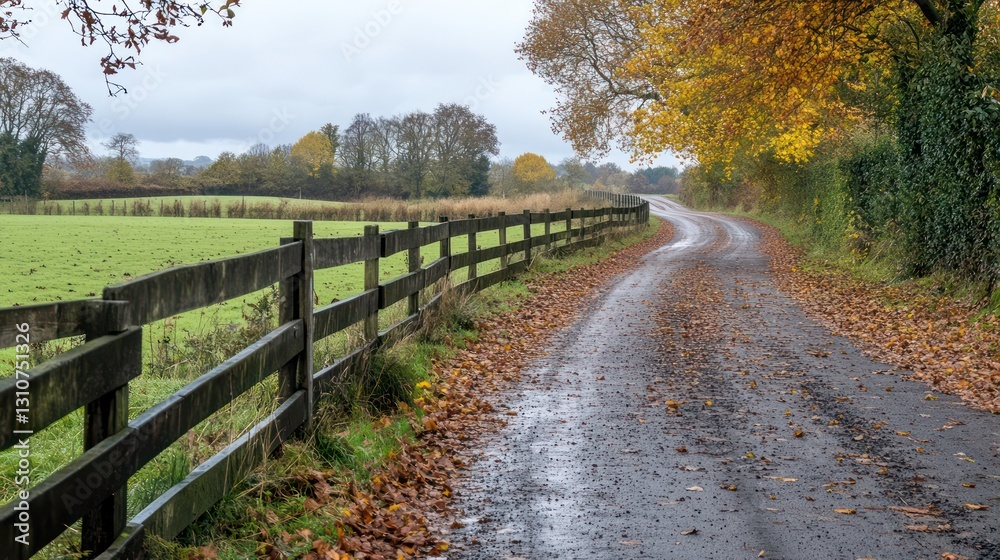 Autumnal country lane, fall leaves, rural England, pastoral scene, postcard Autumnal country lane, fall leaves, rural England, pastoral scene, postcard