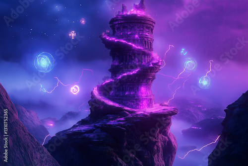 Magic Enchanted Sorcerer's Tower on a Jagged Cliff