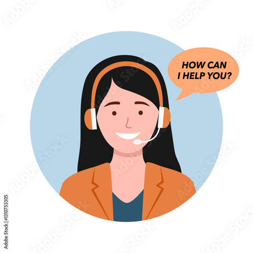 Call center operator with headset icon. Client services and communication, customer support, phone assistance.
