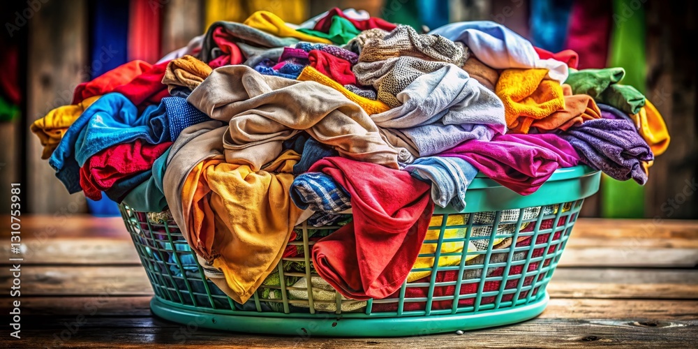 Fototapeta premium Overflowing Laundry Basket of Dirty Clothes - A Candid Portrait