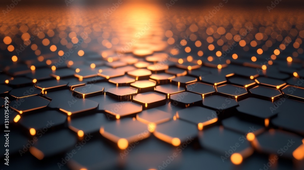 Fototapeta premium Illuminated abstract hexagonal shapes arranged in a gradient pattern
