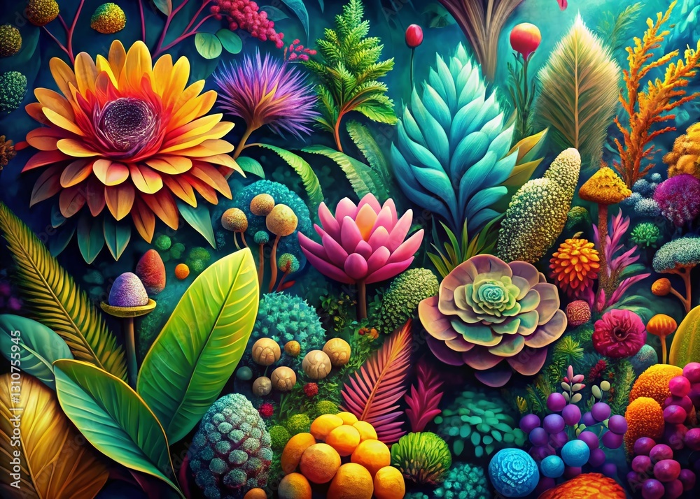 Fototapeta premium Panoramic Abstract Botanical Illustrations: Nature-Inspired Plastic-Free Textures