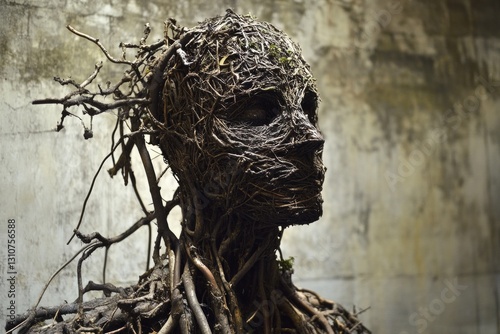 Captivating Sculpture of a Figure Made of Twigs and Natural Elements