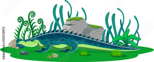Dinosaur, prehistoric lizard Sarcosuchus or reptile animal cartoon vector character. Cretaceous era Sarcosuchus or crocodyliform species of crocodile for kids dino encyclopedia or paleontology museum