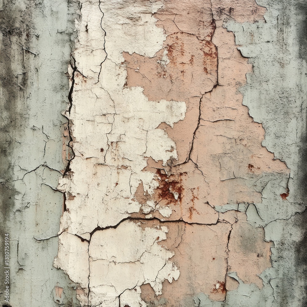 Obraz premium Cracked and peeling paint on a weathered wall.