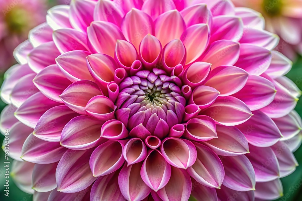 Panoramic Close-up of a Pink and White Dahlia Flower with Intricate Petals and Dark Center Panoramic Close-up of a Pink and White Dahlia Flower with Intricate Petals and Dark Center