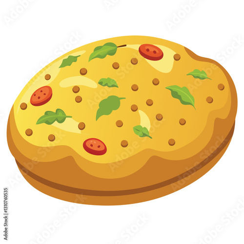 Illustration of focaccia isolated on white background. 