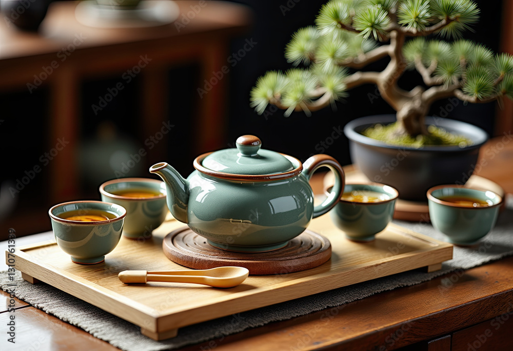 Fototapeta premium Traditional Chinese Tea Ceremony Set for Wellness Blogs and Cultural Education Presentations