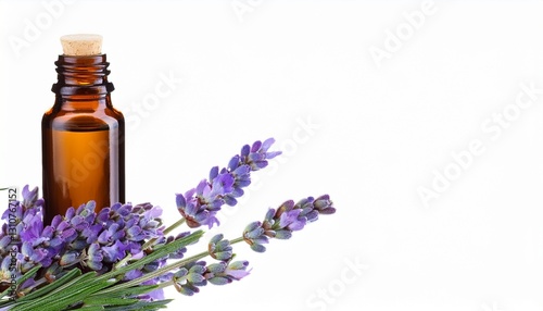 갈색 병에 담긴 오일과 라벤더 꽃이 자연스럽게 조화를 이루는 PPT 이미지