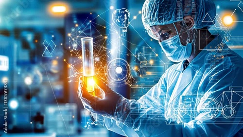 3D holographic data projections displaying futuristic medical research