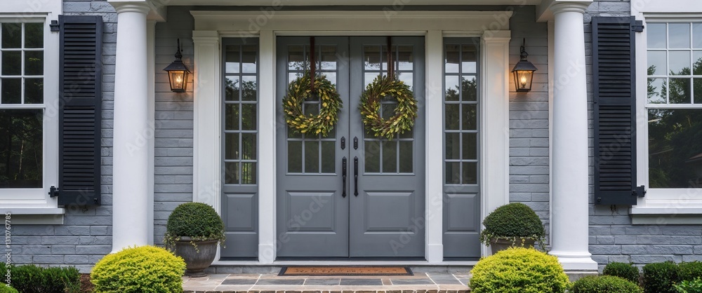 custom made wallpaper toronto digitaldouble front door in gray colonial home house frontage portrait