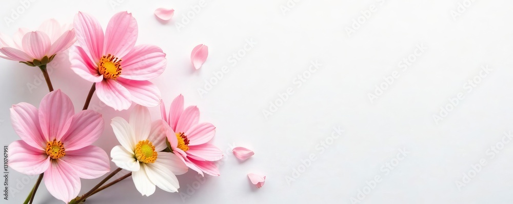 Delicate pastel flowers on a white background, spring, colors, petals Delicate pastel flowers on a white background, spring, colors, petals