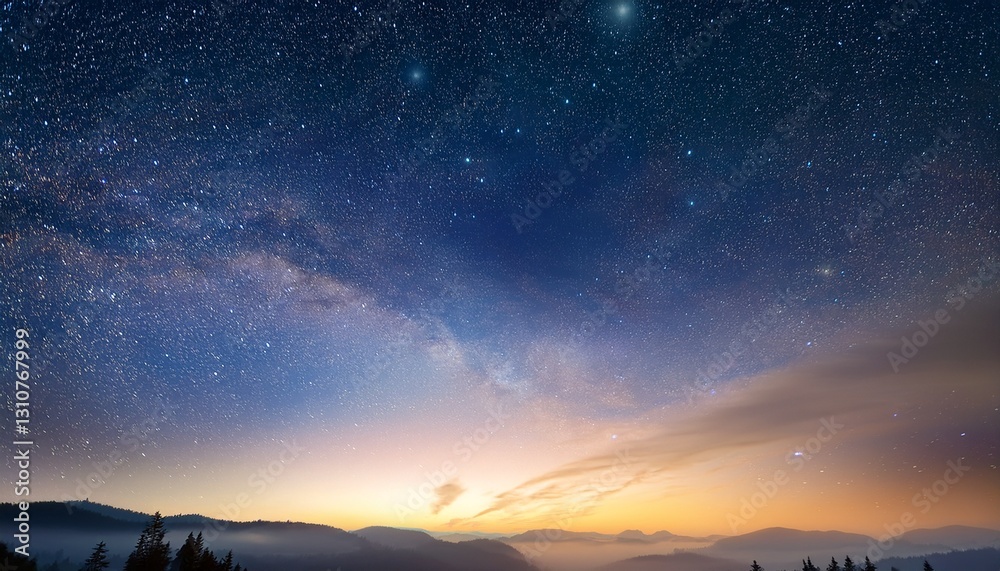 Fototapeta premium early sky with starry shiny stars in morning light for background