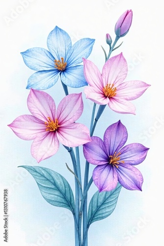 Wallpaper Mural Delicate pastel watercolor flowers in a bouquet with blue and purple tones, bouquet, illustration, delicate Torontodigital.ca