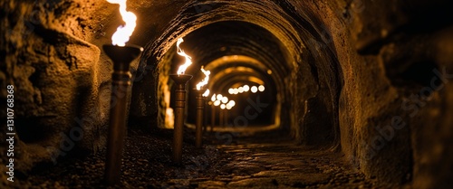 Wallpaper Mural Flickering torchlight illuminating underground catacombs Torontodigital.ca