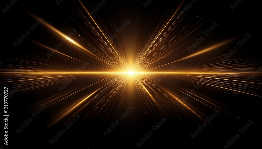 Naklejka premium horizontal gold lens flare on black background, sparkle