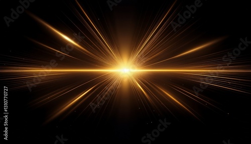horizontal gold lens flare on black background, sparkle