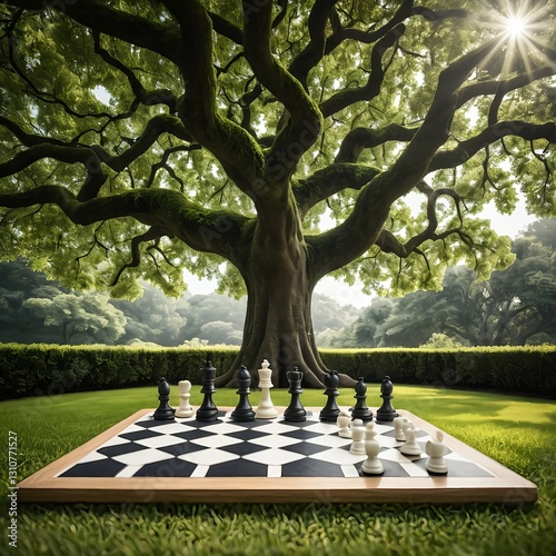 Chess Game Underneath a Majestic Tree