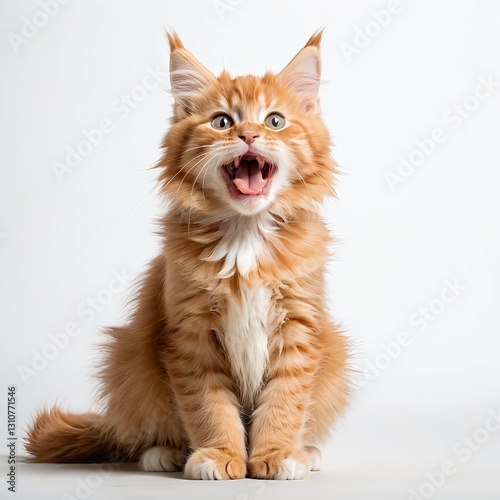 Playful Ginger Maine Coon Kitten with Open Mouth