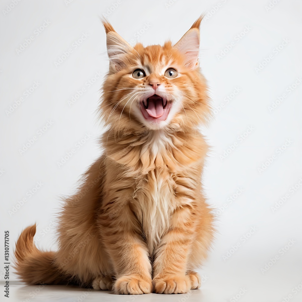 Obraz premium Playful Maine Coon Kitten with Open Mouth