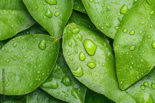 Close Up of Dewy Green Leaves