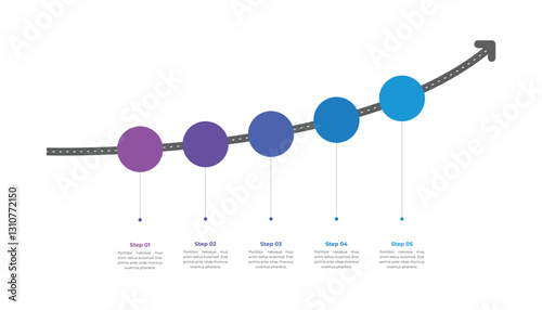 Road Arrow Infographic Template Design with 5 Steps