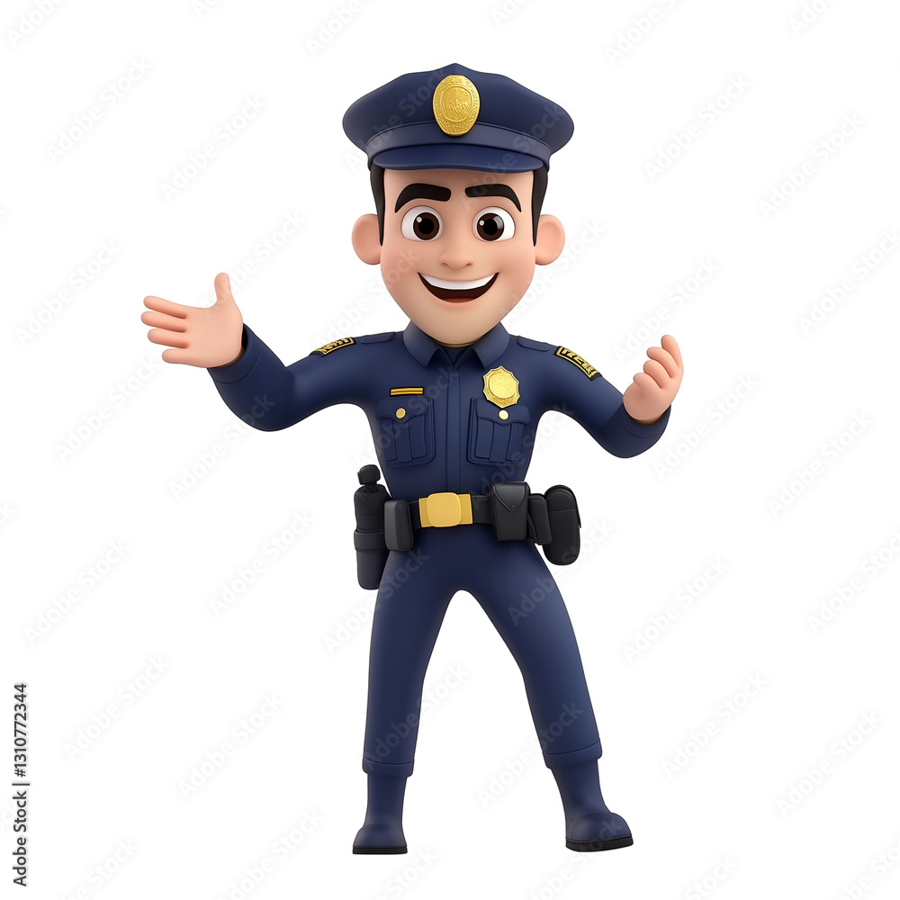 Cartoon Officer Standing with Welcoming Gesture Against Transparent or White Background, Public Services and Community Workers Concept Cartoon Officer Standing with Welcoming Gesture Against Transparent or White Background, Public Services and Community Workers Concept