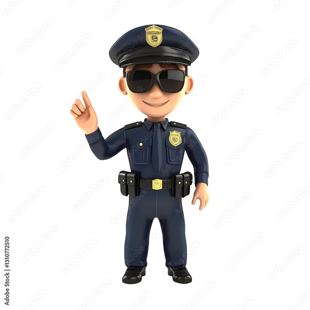 Cartoon Policeman Standing and Pointing Upward with a Helpful Expression, Public Services and Community Workers Concept Cartoon Policeman Standing and Pointing Upward with a Helpful Expression, Public Services and Community Workers Concept
