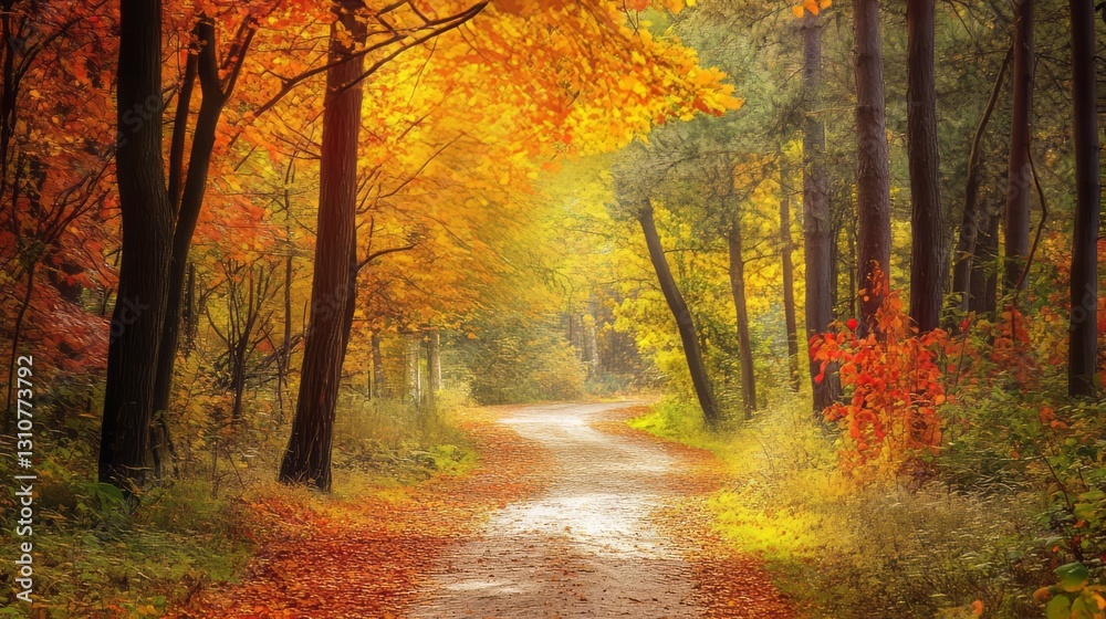 Fototapeta premium Generic Vibrant Forest View Glowing Canopy Path Autumn