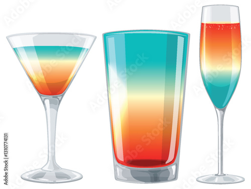 Colorful Cocktail Glasses Vector Illustration