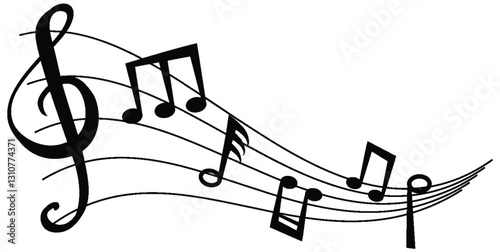 Flowing Musical Notes and Staff