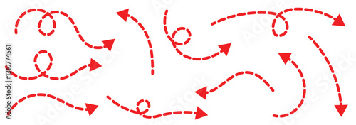A collection curved arrow icons designs. Curved arrows. Arrow sign. Curly red arrow icons set. Vector illustration.