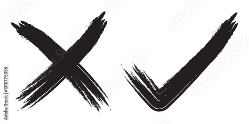 Check mark and cross mark brush icons. Tick and cross symbol. Right and wrong symbol. Agree or disagree pictogram. vector illustration. 