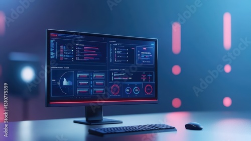 Futuristic computer interface on desktop.